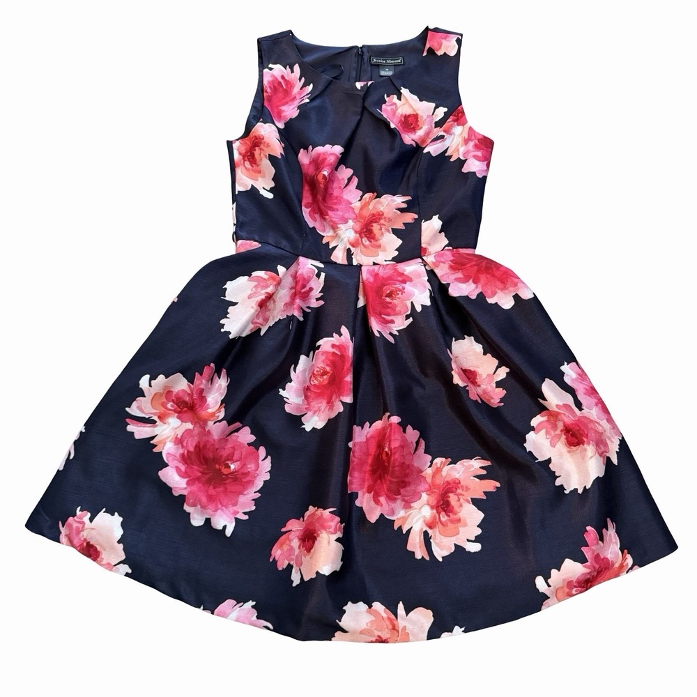 Jessica Howard Floral Fit & Flare Sleeveless Dress Sz 10 Navy Blue & Pink A-line